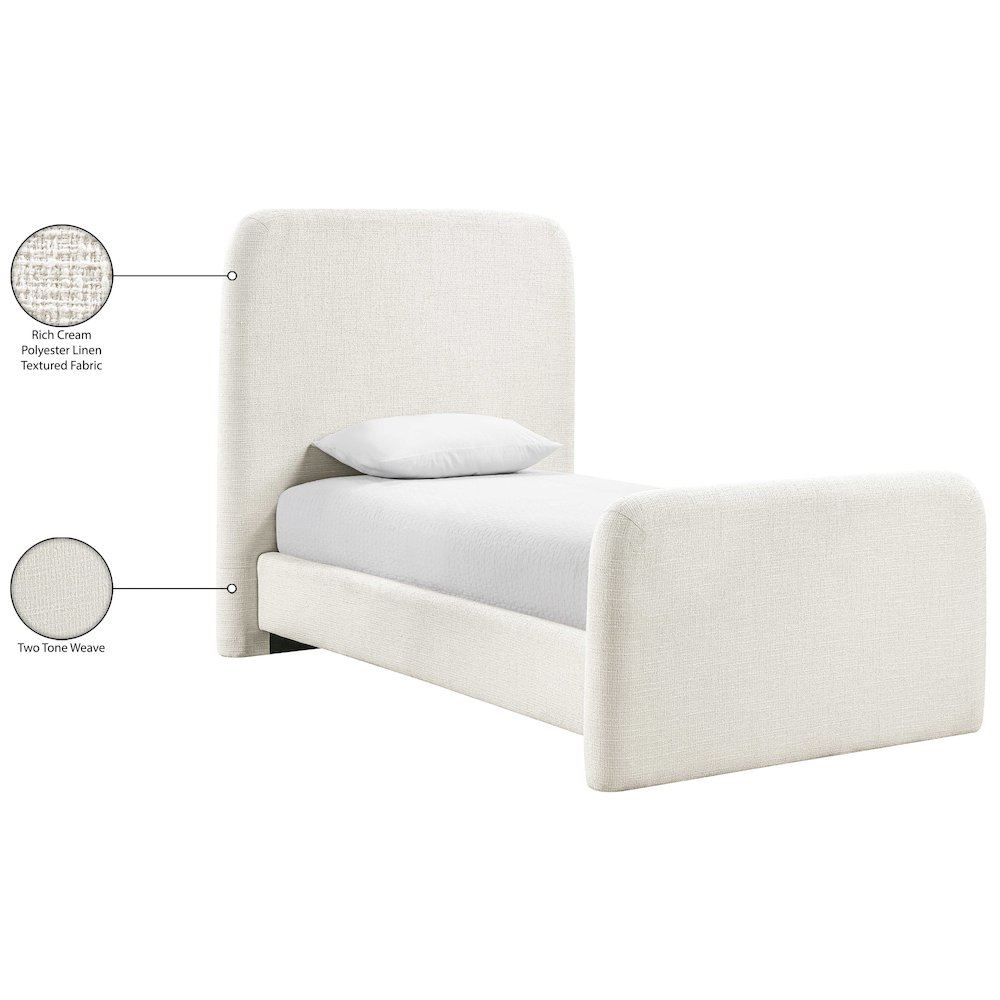 Fira Cream Linen Textured Fabric Upholstered Twin Bed. Picture 12