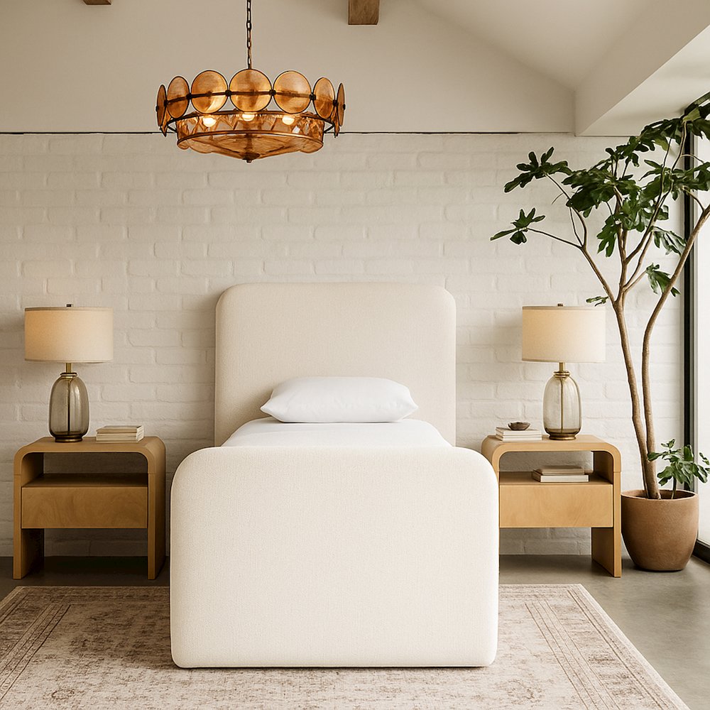 Fira Cream Linen Textured Fabric Upholstered Twin Bed. Picture 7
