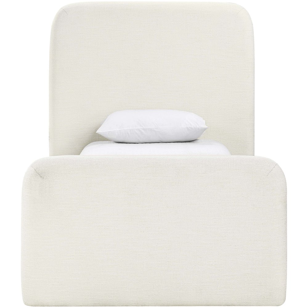 Fira Cream Linen Textured Fabric Upholstered Twin Bed. Picture 2