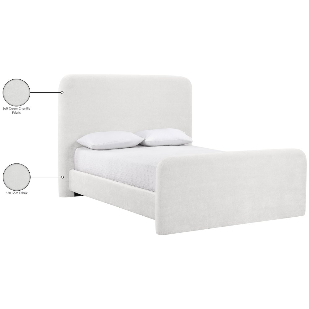Fira Cream Chenille Fabric Upholstered Queen Bed. Picture 12