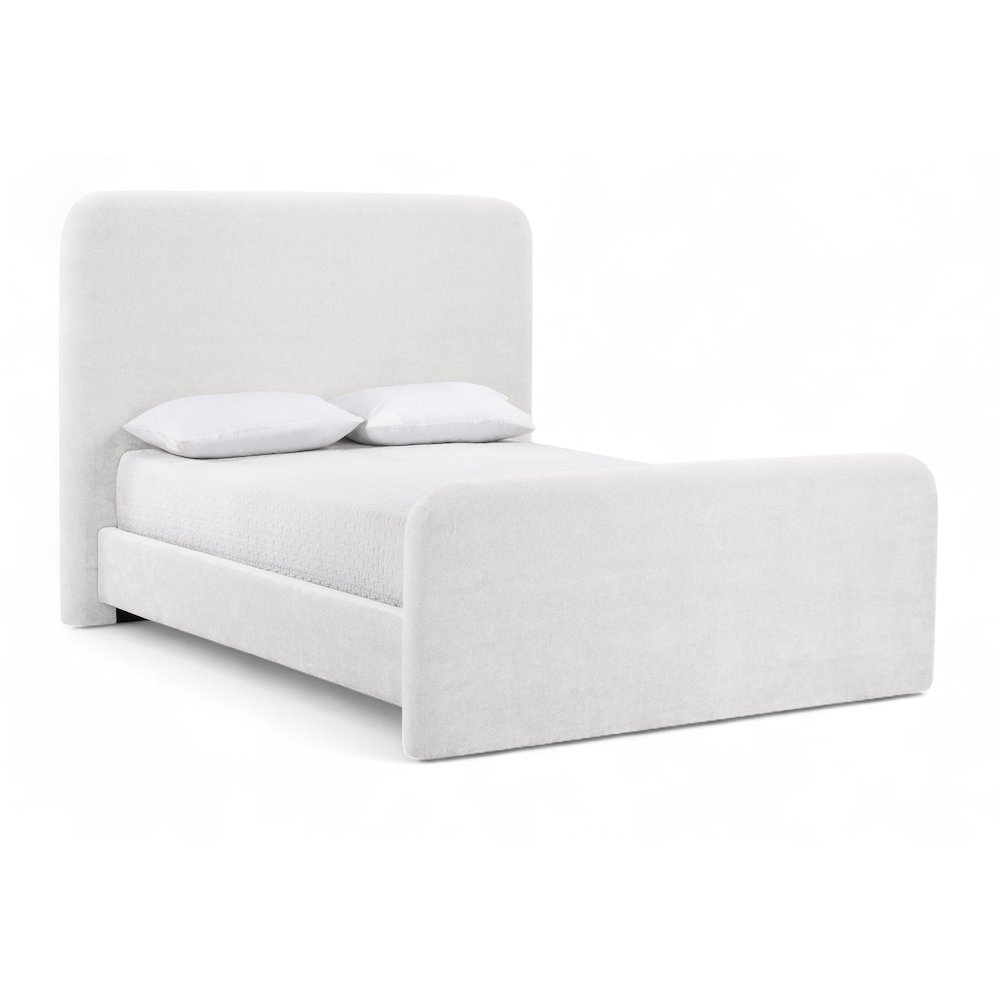 Fira Cream Chenille Fabric Upholstered Queen Bed. Picture 1