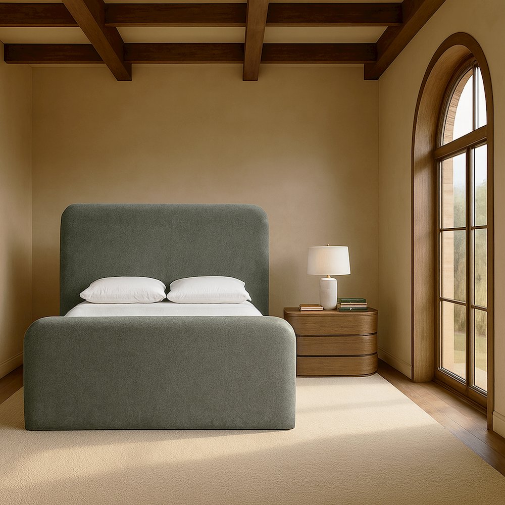 Fira Green Chenille Fabric Upholstered Queen Bed. Picture 7