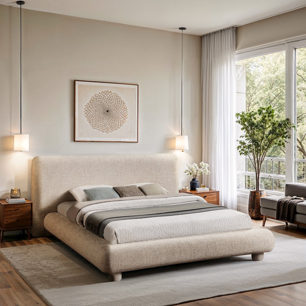 Blair Beige Fabric Upholstered Queen Bed. Picture 7