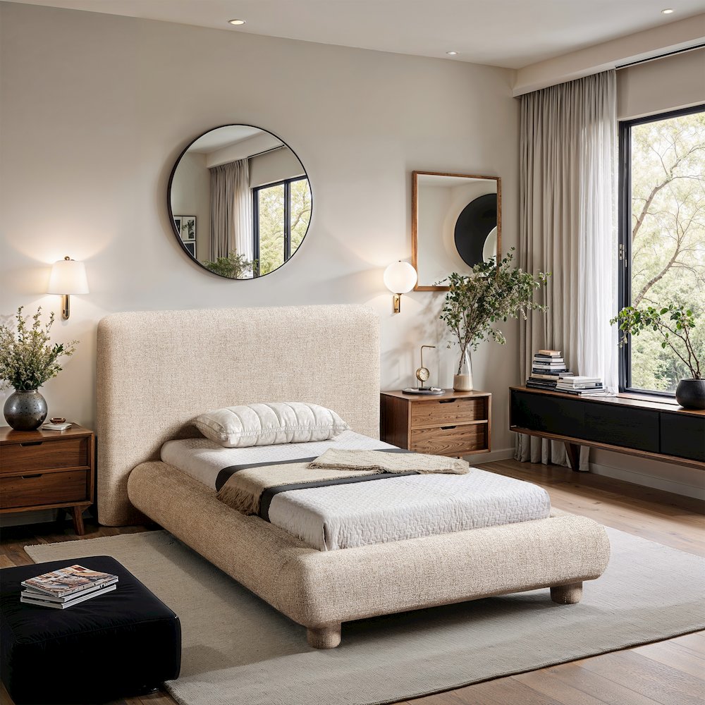 Blair Beige Fabric Upholstered Twin Bed. Picture 7