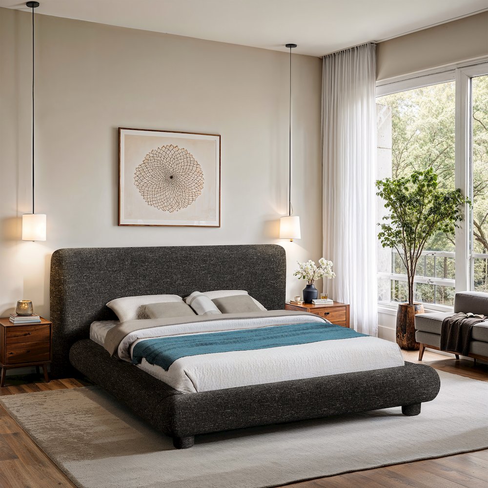 Blair Black Fabric Upholstered Queen Bed. Picture 7