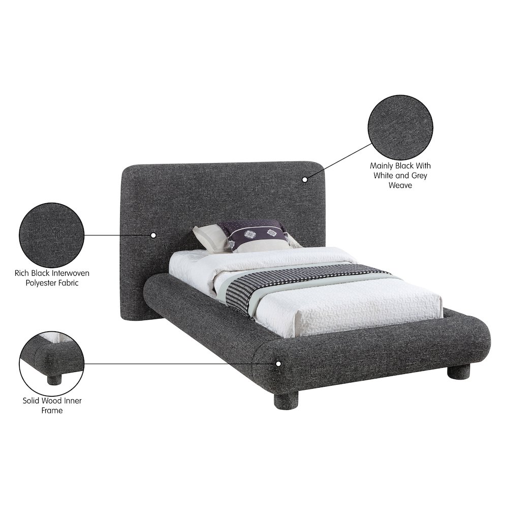 Blair Black Fabric Upholstered Twin Bed. Picture 10