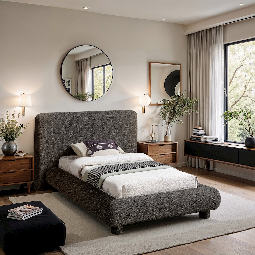 Blair Black Fabric Upholstered Twin Bed. Picture 7