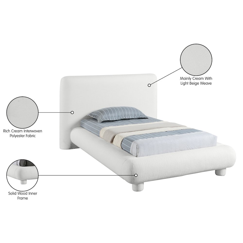 Blair Cream Fabric Upholstered Twin Bed. Picture 10