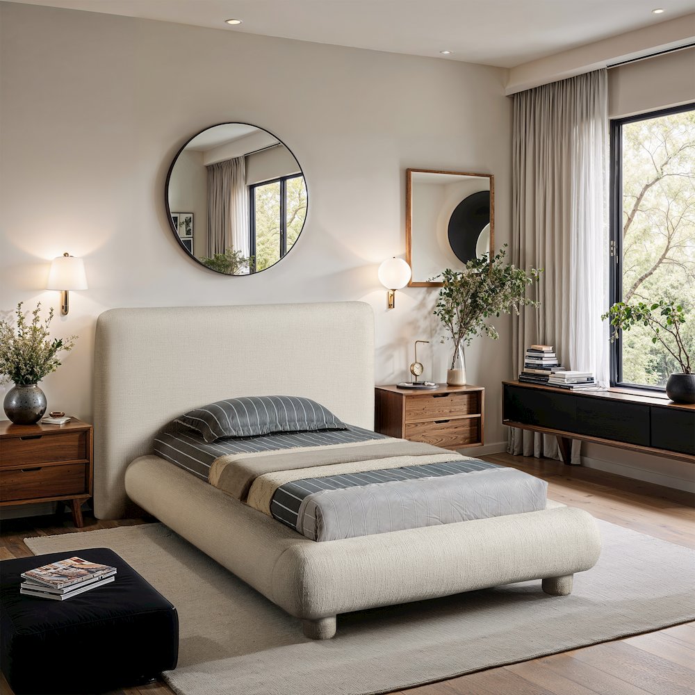 Blair Cream Fabric Upholstered Twin Bed. Picture 7