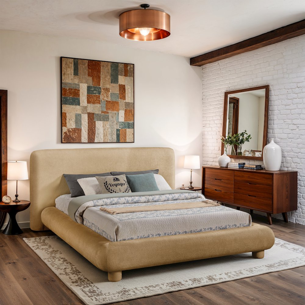 Blair Beige Chenille Fabric Upholstered Queen Bed. Picture 7