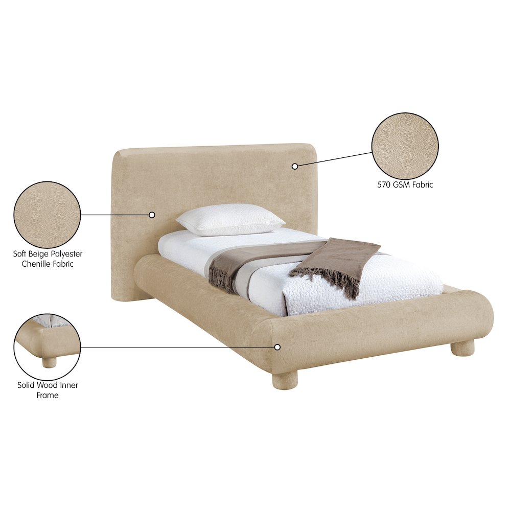 Blair Beige Chenille Fabric Upholstered Twin Bed. Picture 10