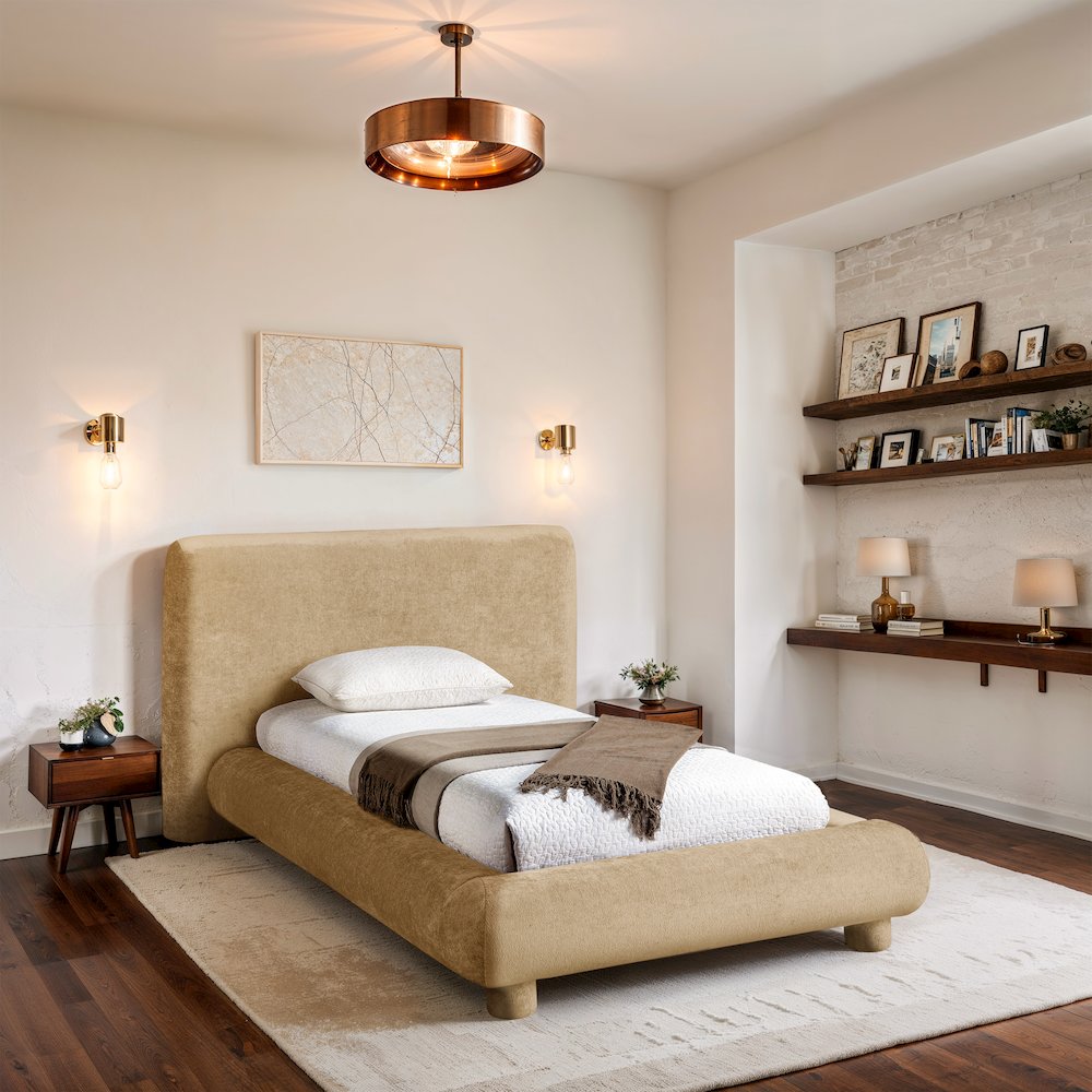 Blair Beige Chenille Fabric Upholstered Twin Bed. Picture 7