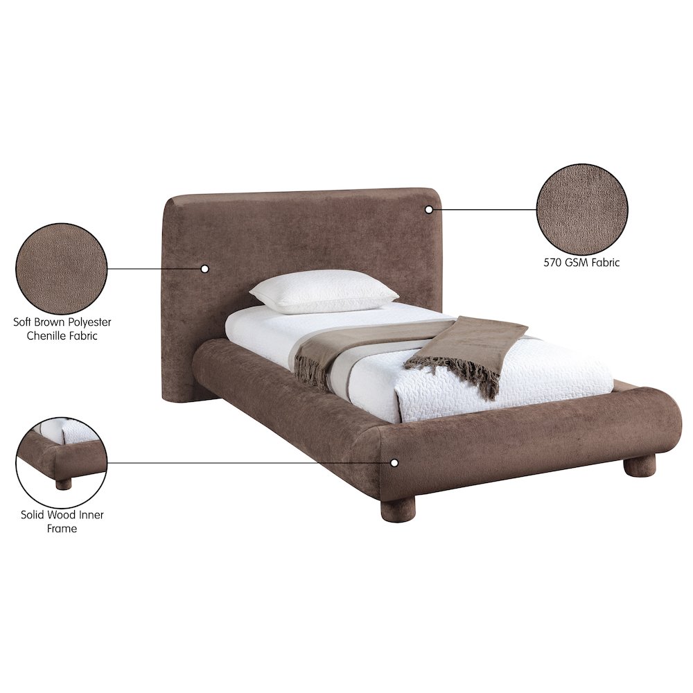Blair Brown Chenille Fabric Upholstered Twin Bed. Picture 10
