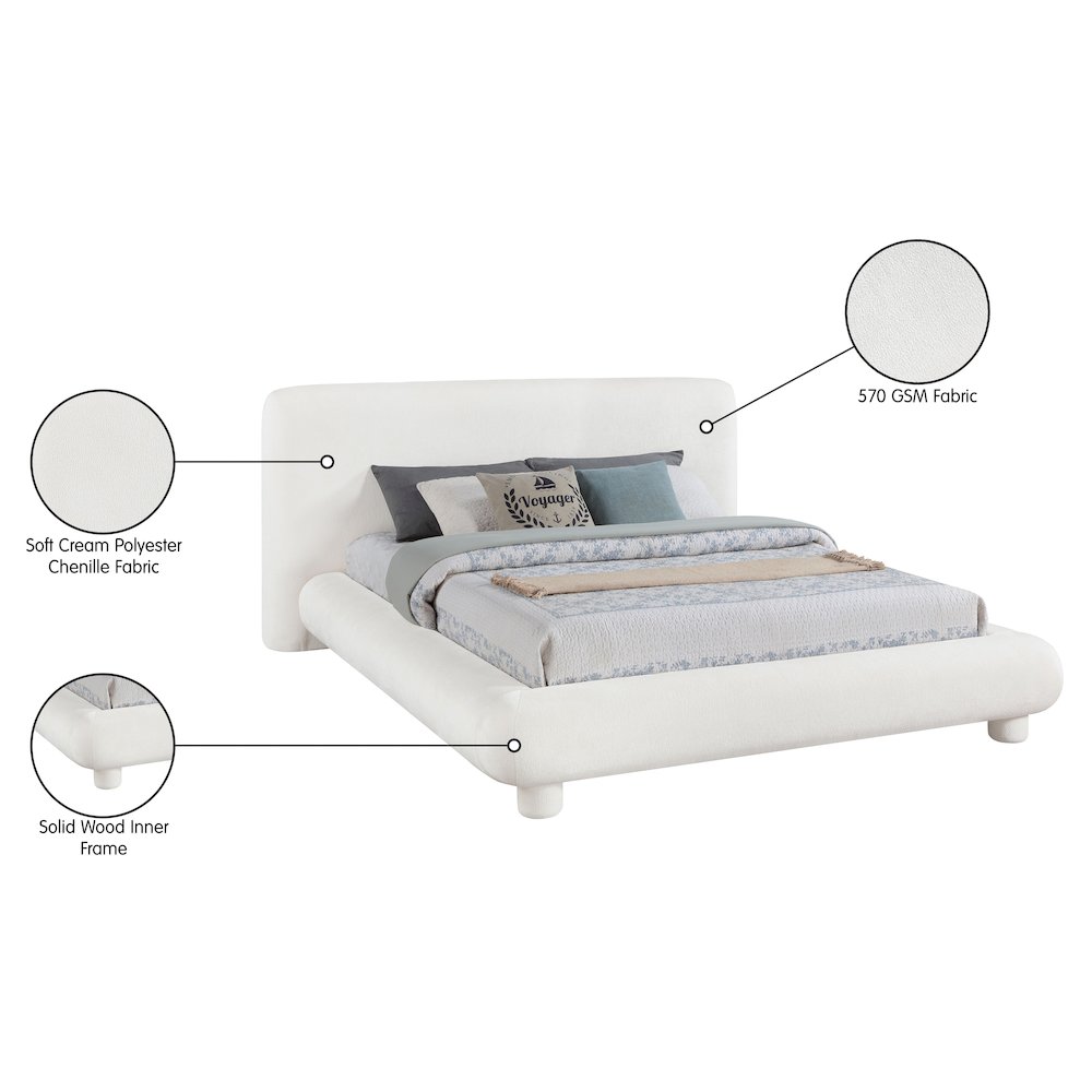 Blair Cream Chenille Fabric Upholstered Queen Bed. Picture 10