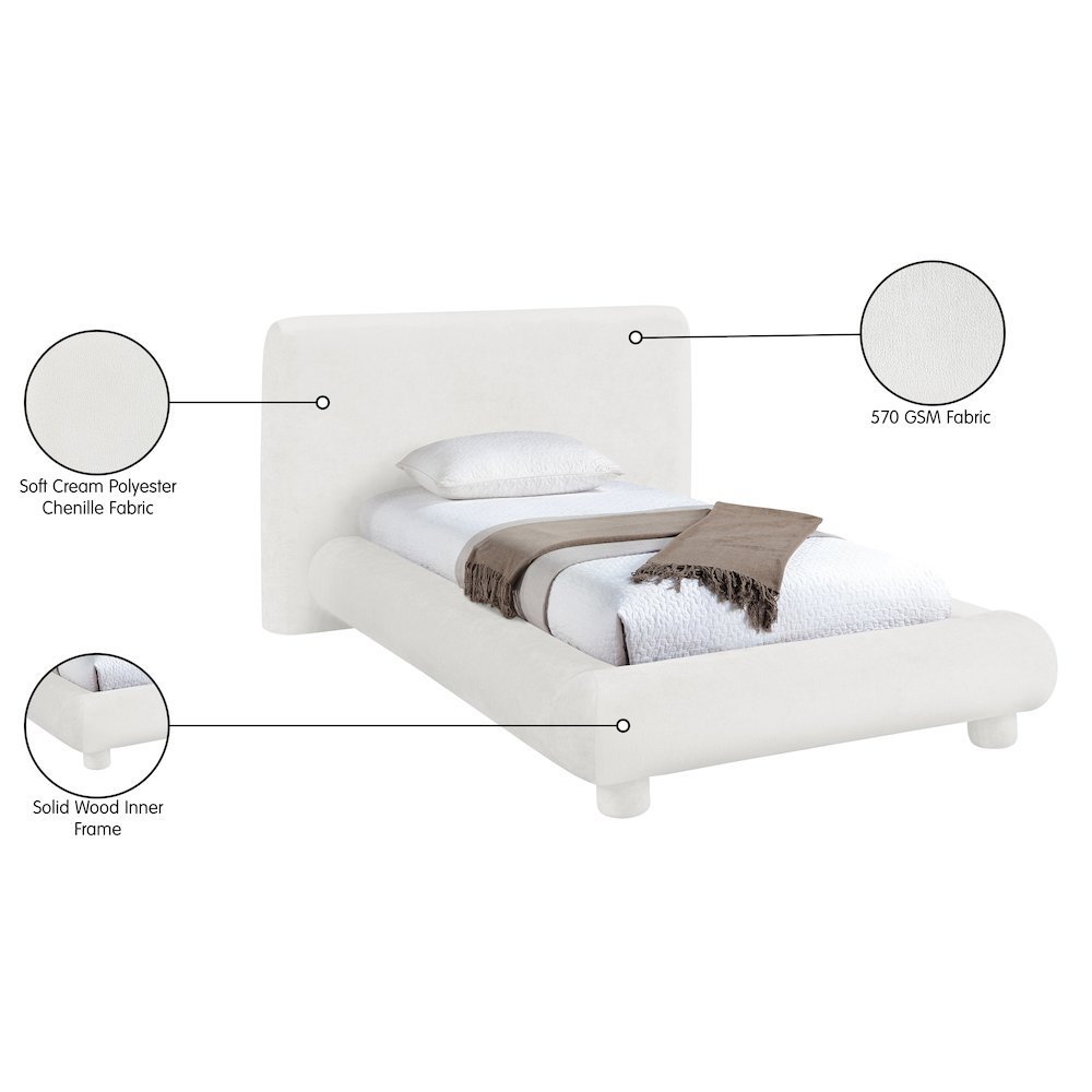 Blair Cream Chenille Fabric Upholstered Twin Bed. Picture 10