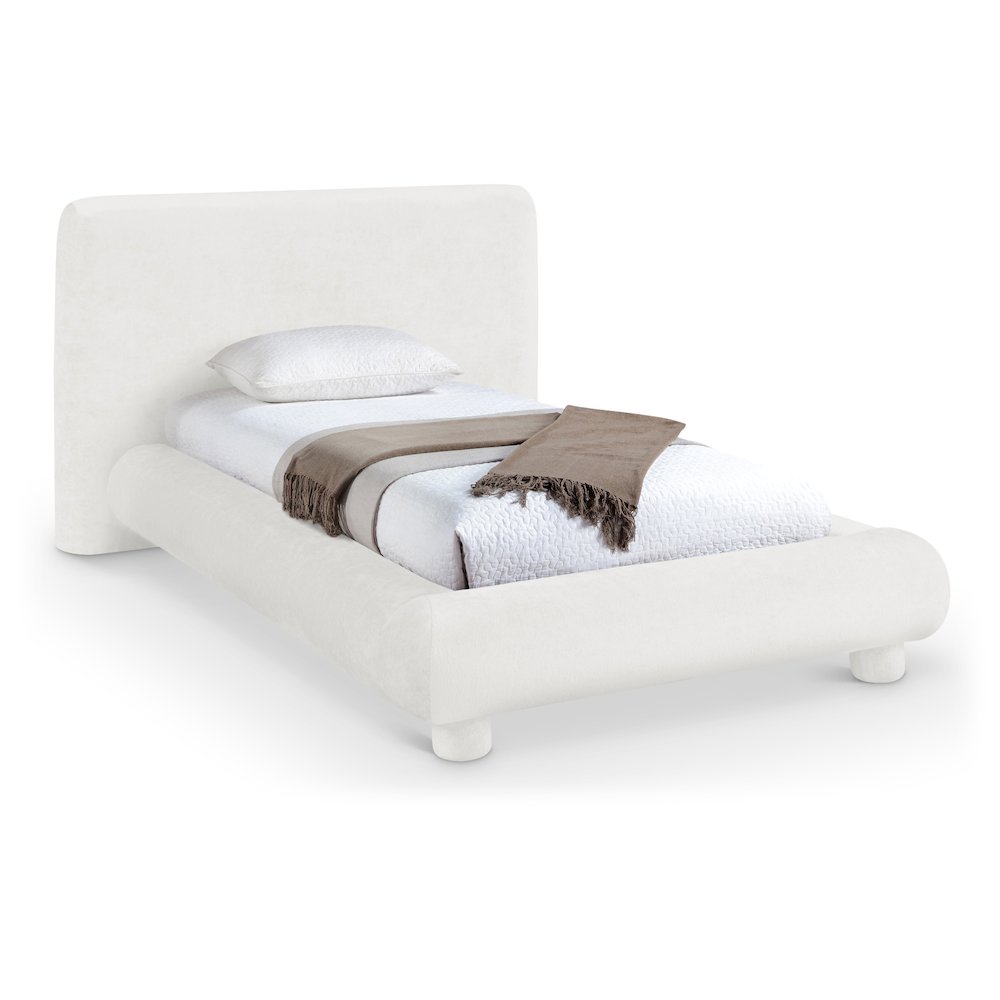 Blair Cream Chenille Fabric Upholstered Twin Bed. Picture 1