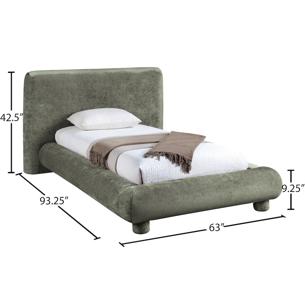 Blair Green Chenille Fabric Upholstered Twin Bed. Picture 9