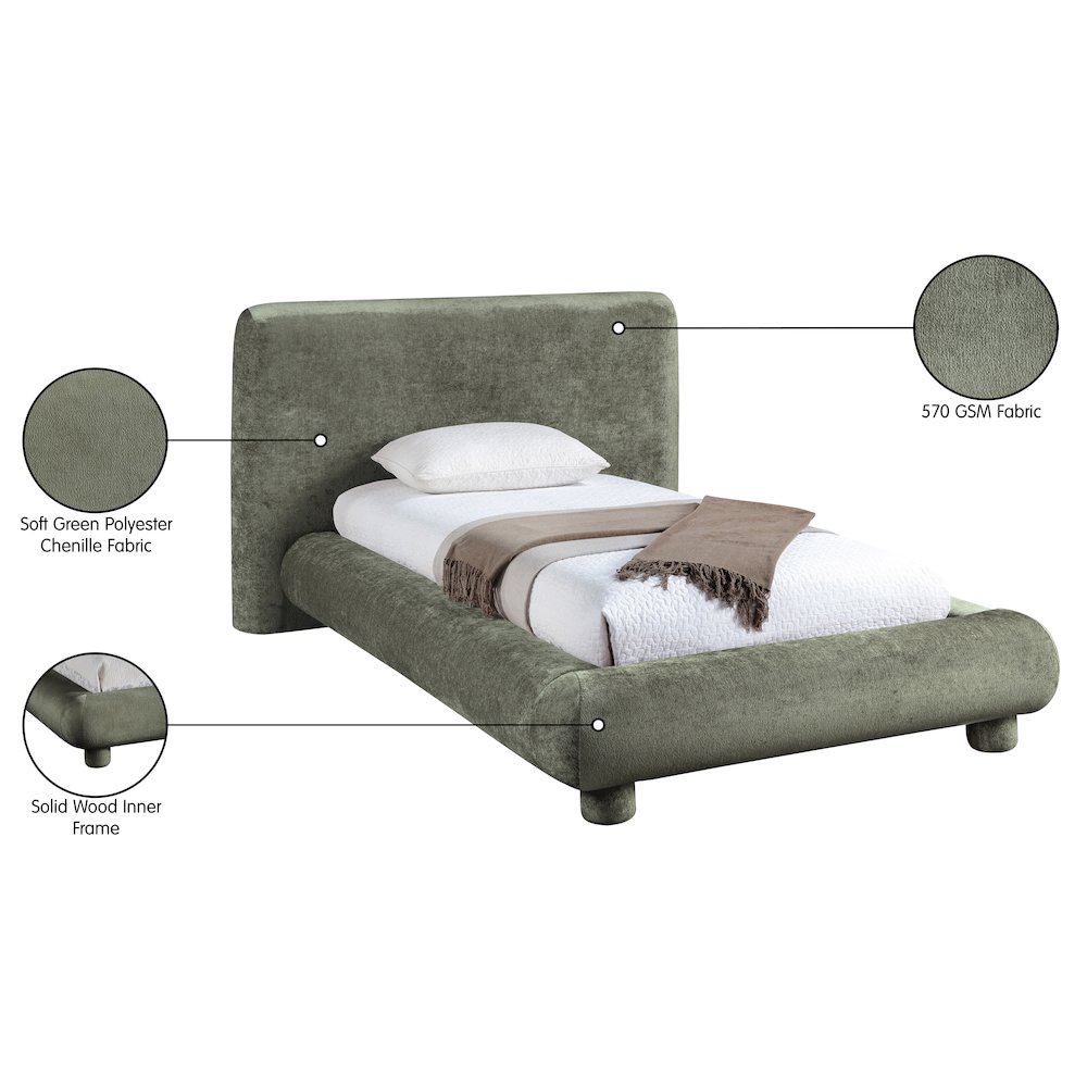 Blair Green Chenille Fabric Upholstered Twin Bed. Picture 10