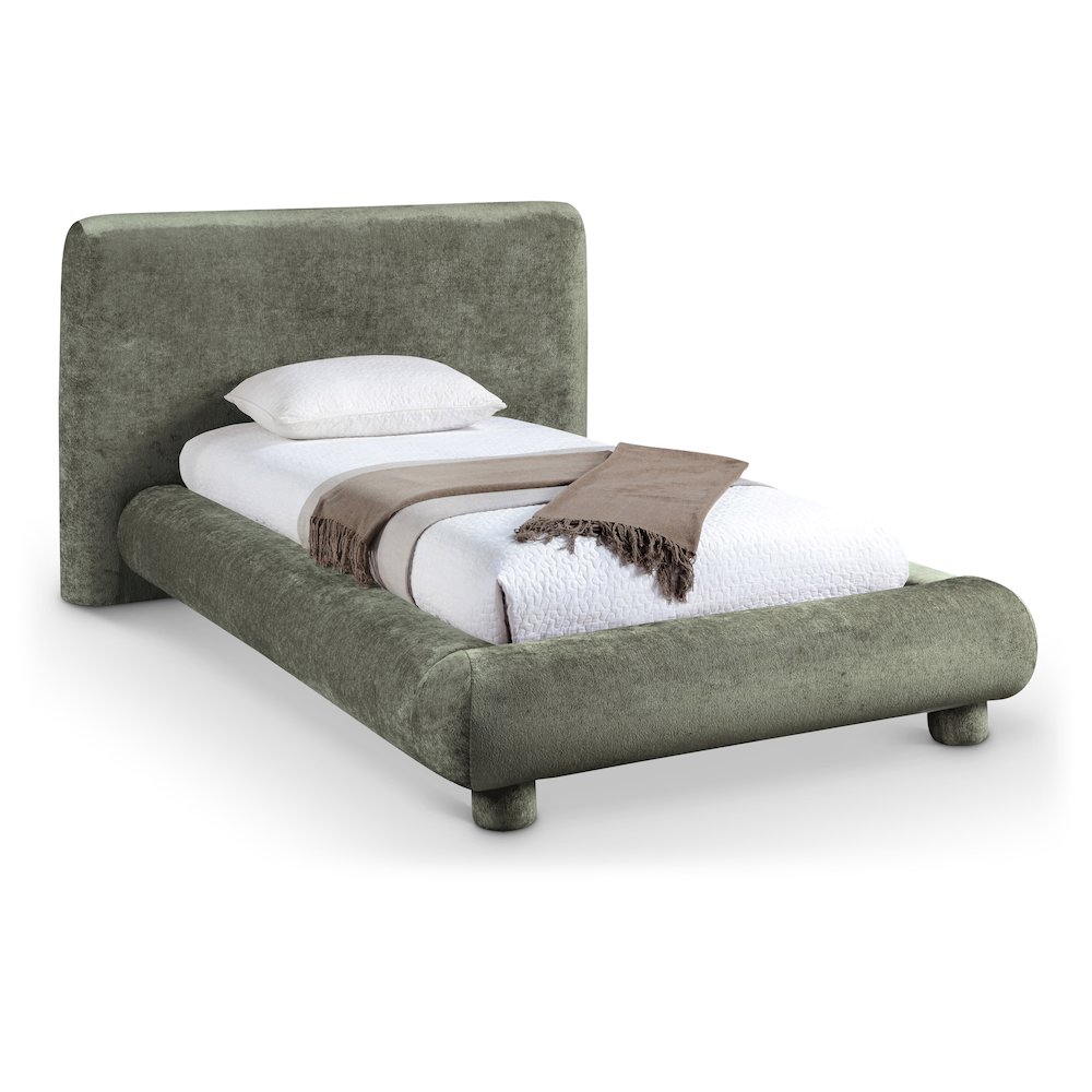 Blair Green Chenille Fabric Upholstered Twin Bed. Picture 1