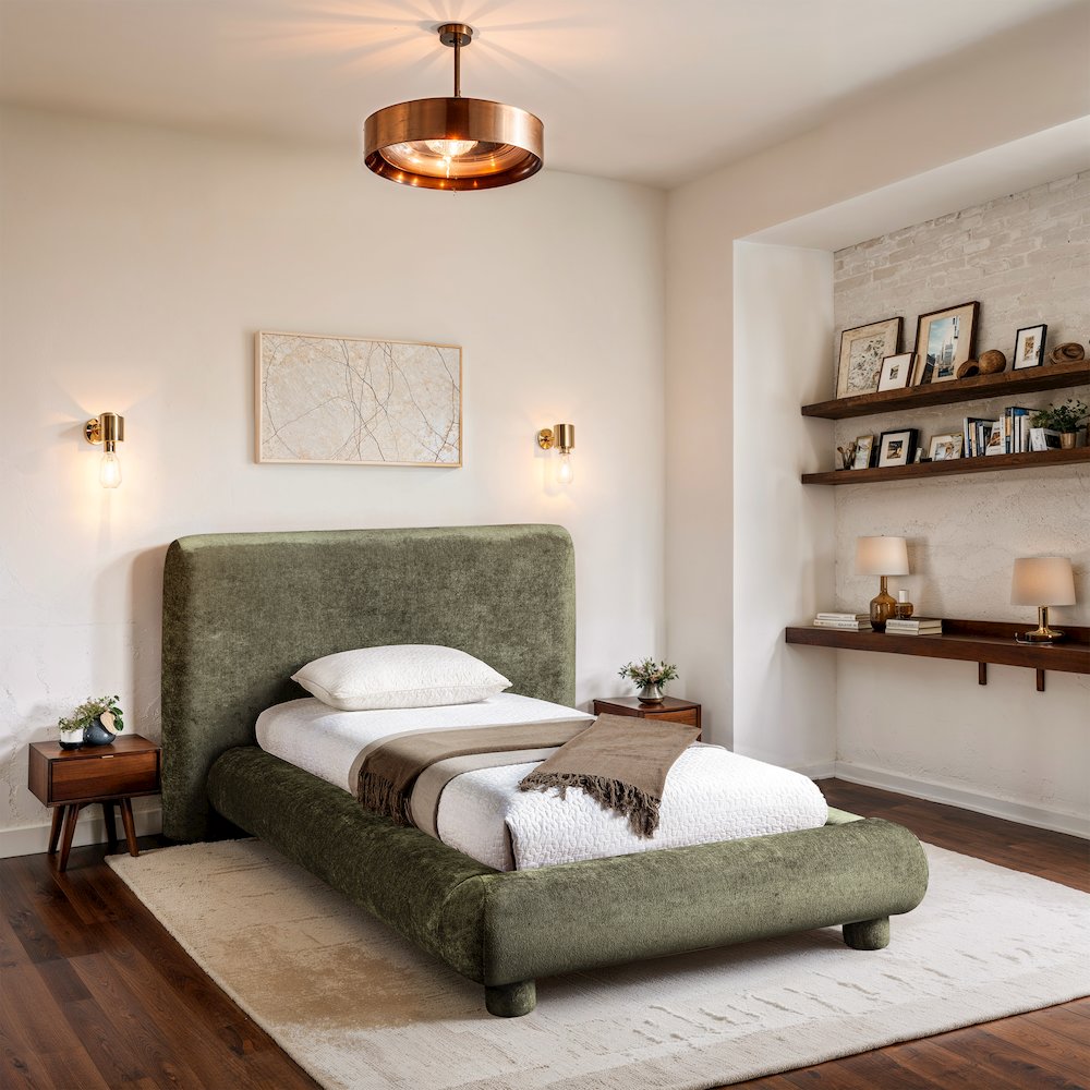 Blair Green Chenille Fabric Upholstered Twin Bed. Picture 7