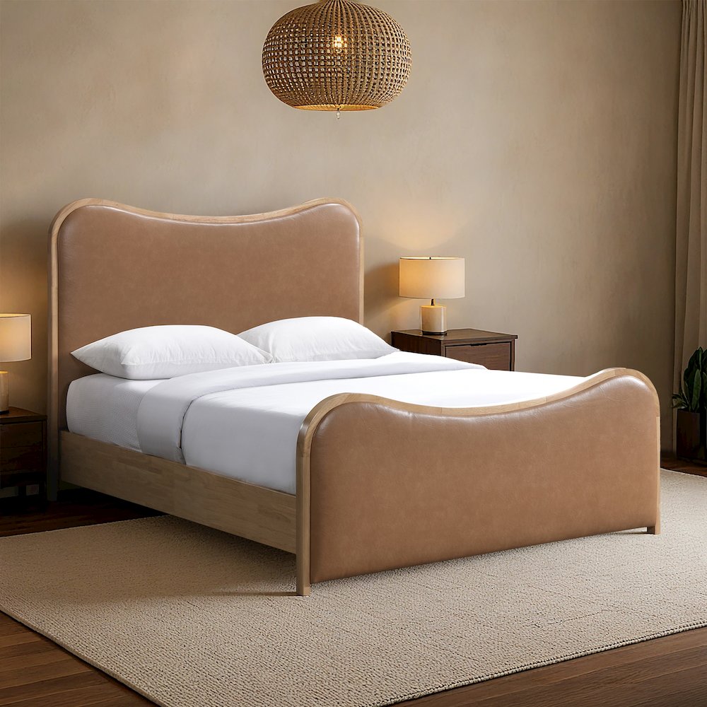 Arvada Cognac Vegan Leather Upholstered Full Bed (3 Boxes). Picture 7