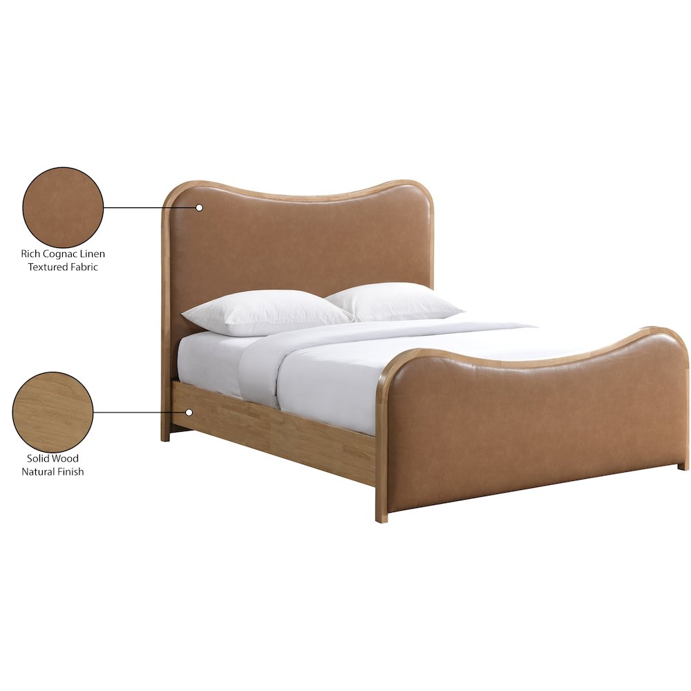 Arvada Cognac Vegan Leather Upholstered King Bed (3 Boxes). Picture 6
