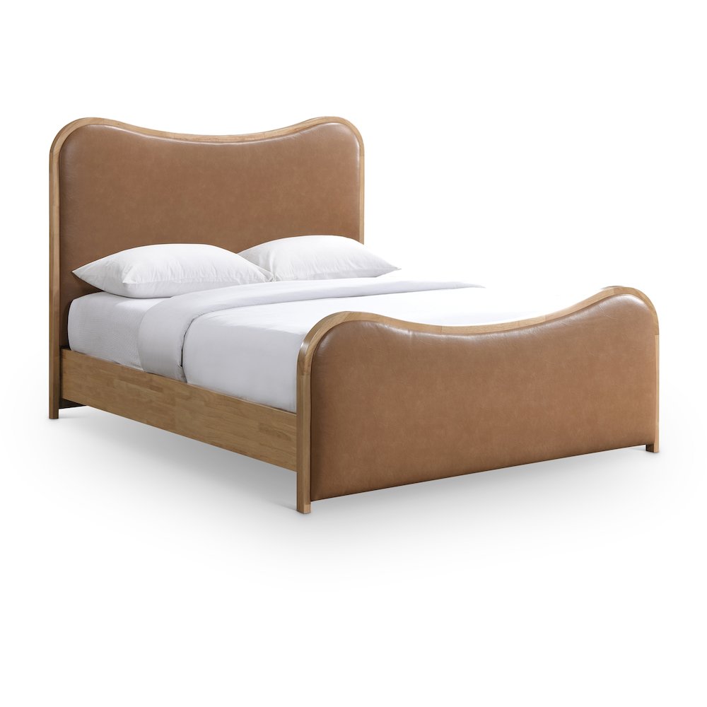 Arvada Cognac Vegan Leather Upholstered King Bed (3 Boxes). Picture 1