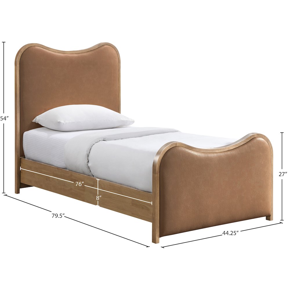 Arvada Cognac Vegan Leather Upholstered Twin Bed (3 Boxes). Picture 5