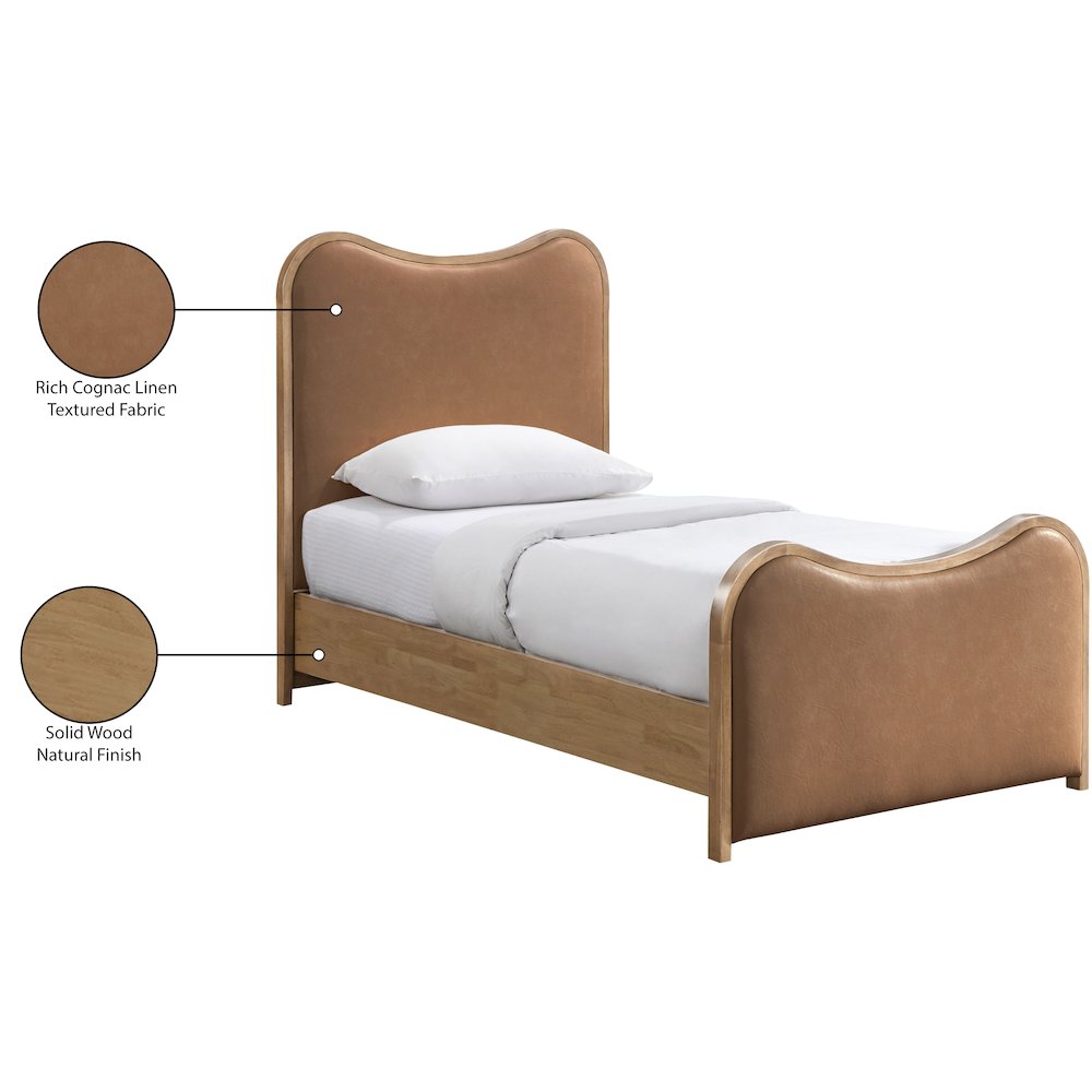 Arvada Cognac Vegan Leather Upholstered Twin Bed (3 Boxes). Picture 6