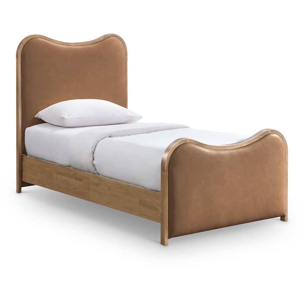 Arvada Cognac Vegan Leather Upholstered Twin Bed (3 Boxes). Picture 1