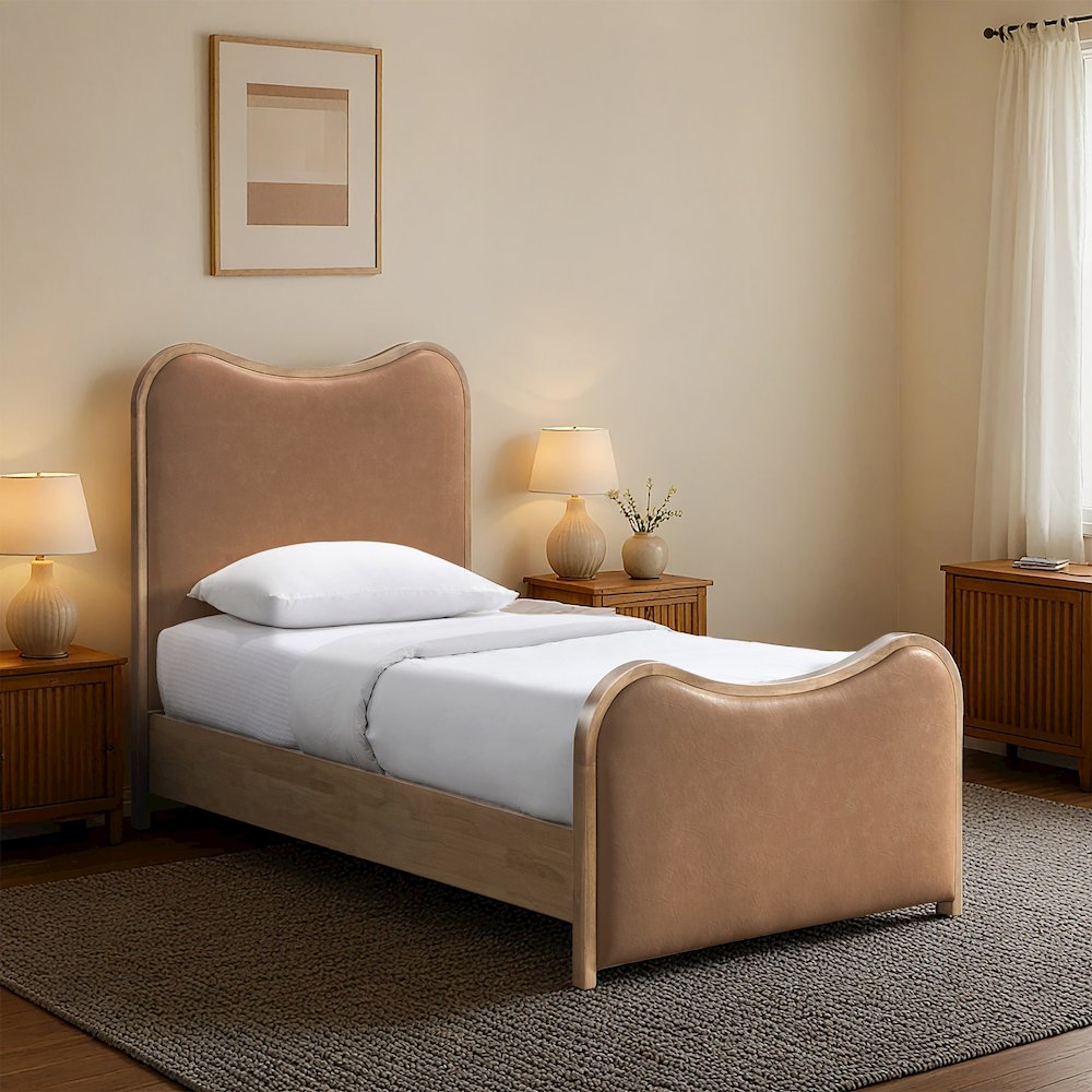 Arvada Cognac Vegan Leather Upholstered Twin Bed (3 Boxes). Picture 7