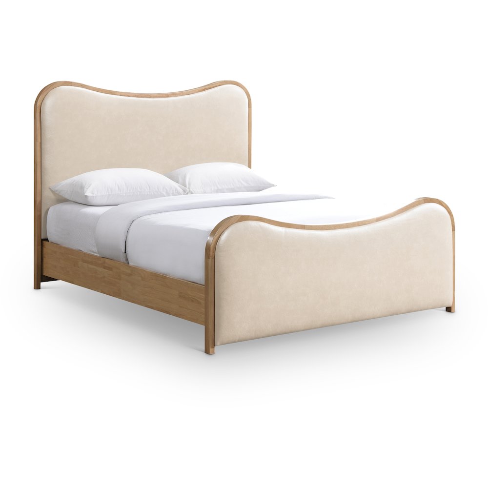 Arvada Cream Vegan Leather Upholstered King Bed (3 Boxes). Picture 1