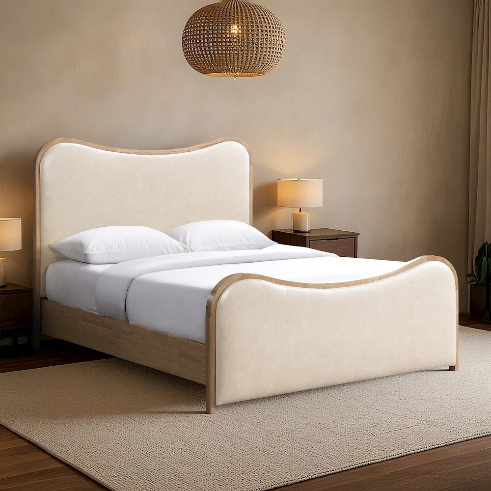 Arvada Cream Vegan Leather Upholstered Queen Bed (3 Boxes). Picture 7