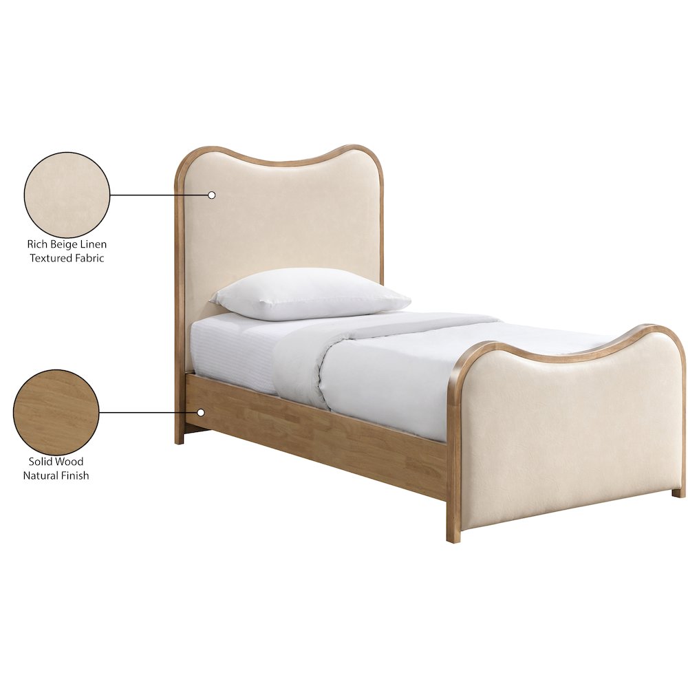 Arvada Cream Vegan Leather Upholstered Twin Bed (3 Boxes). Picture 6