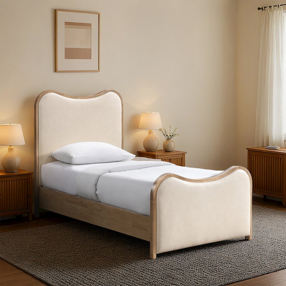 Arvada Cream Vegan Leather Upholstered Twin Bed (3 Boxes). Picture 7