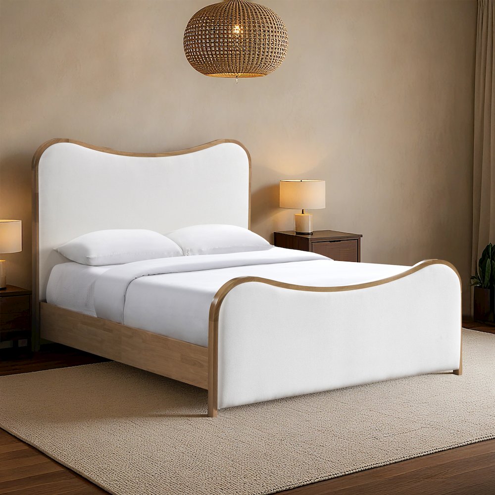 Arvada Cream Linen Textured Fabric Upholstered King Bed (3 Boxes). Picture 7