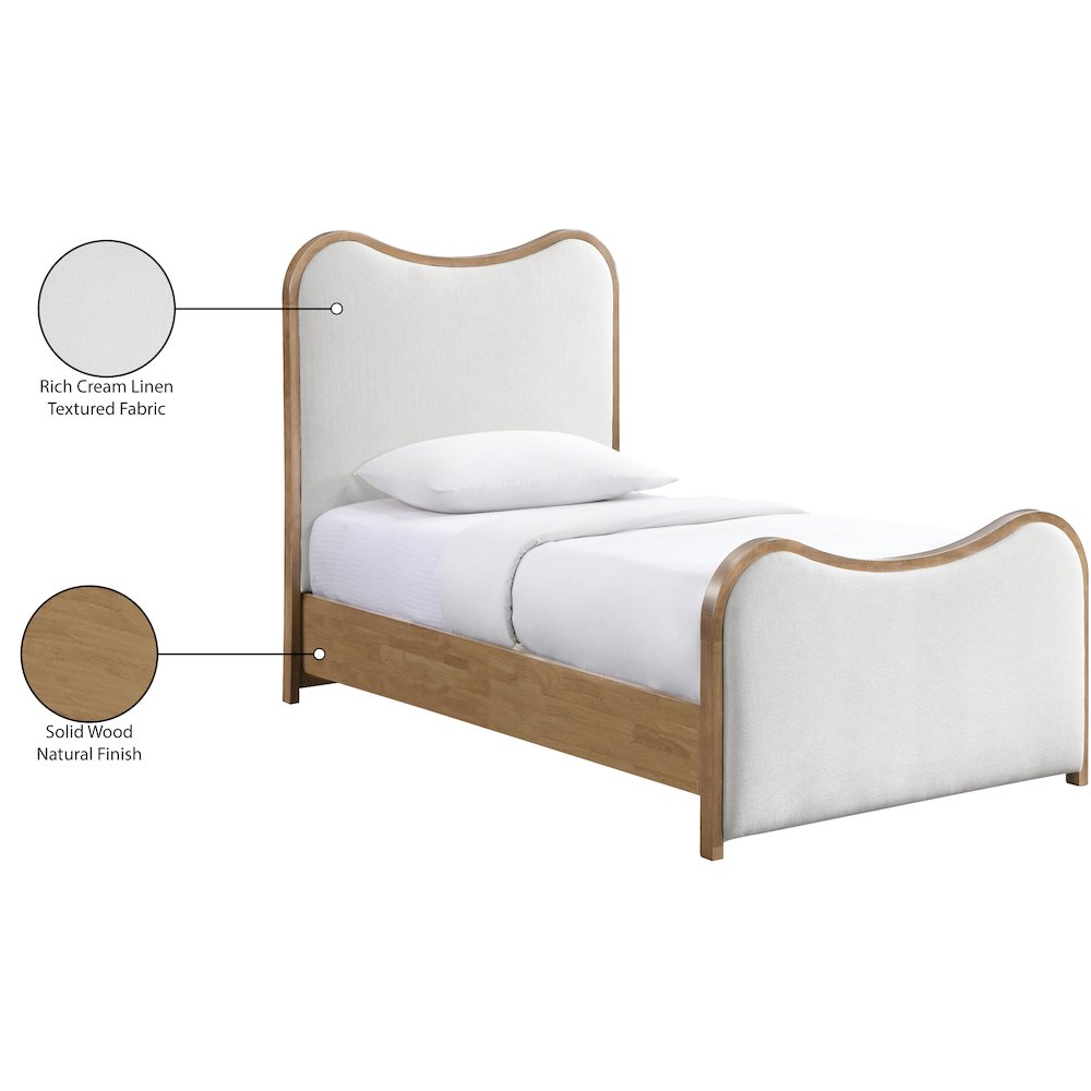 Arvada Cream Linen Textured Fabric Upholstered Twin Bed (3 Boxes). Picture 6