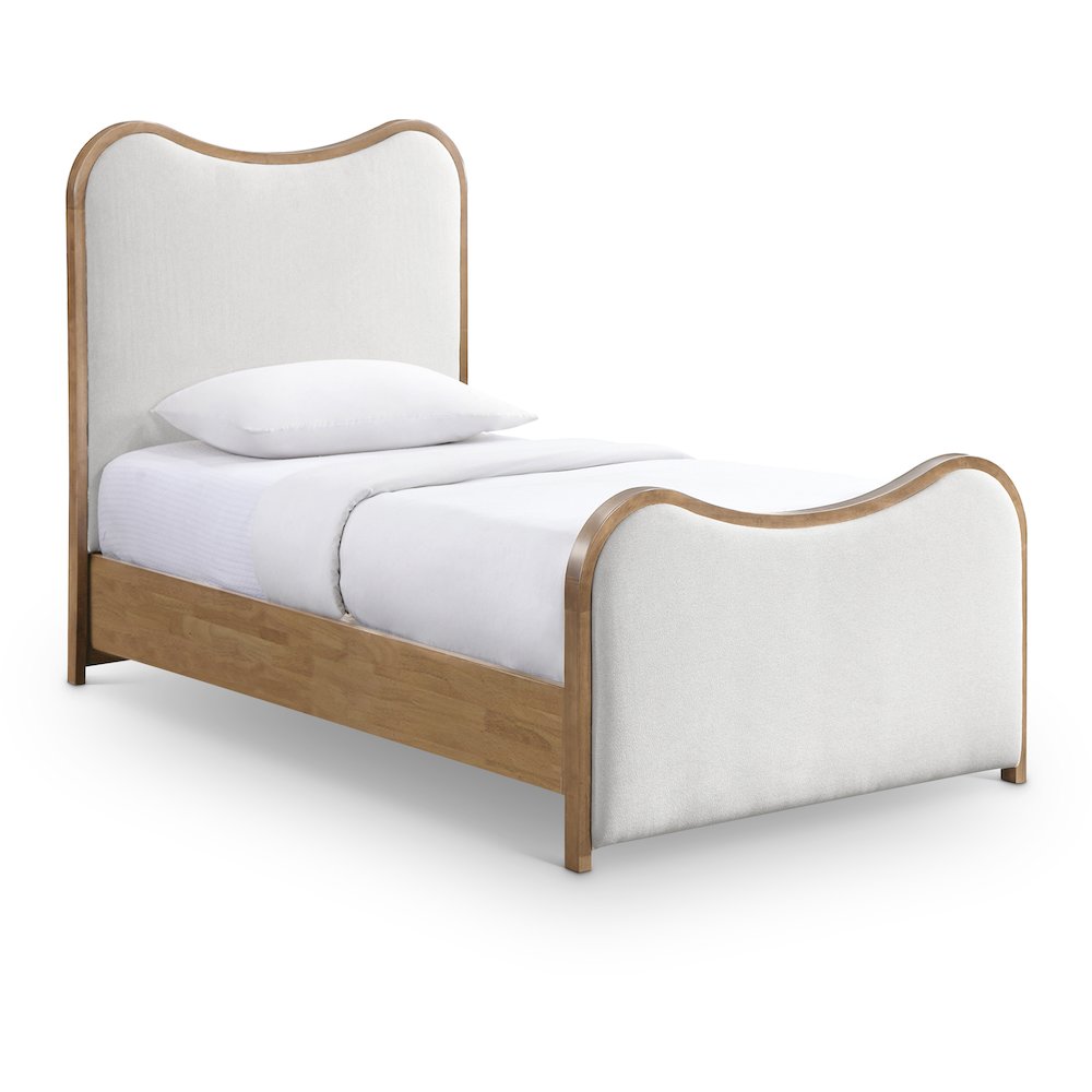 Arvada Cream Linen Textured Fabric Upholstered Twin Bed (3 Boxes). Picture 1