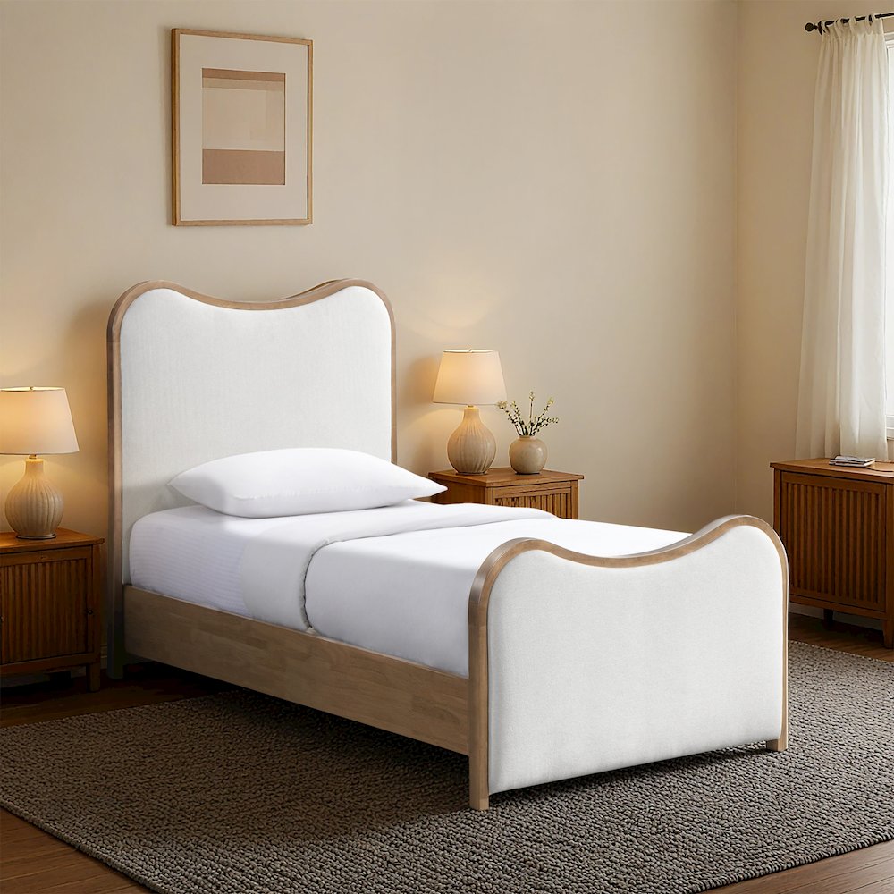 Arvada Cream Linen Textured Fabric Upholstered Twin Bed (3 Boxes). Picture 7
