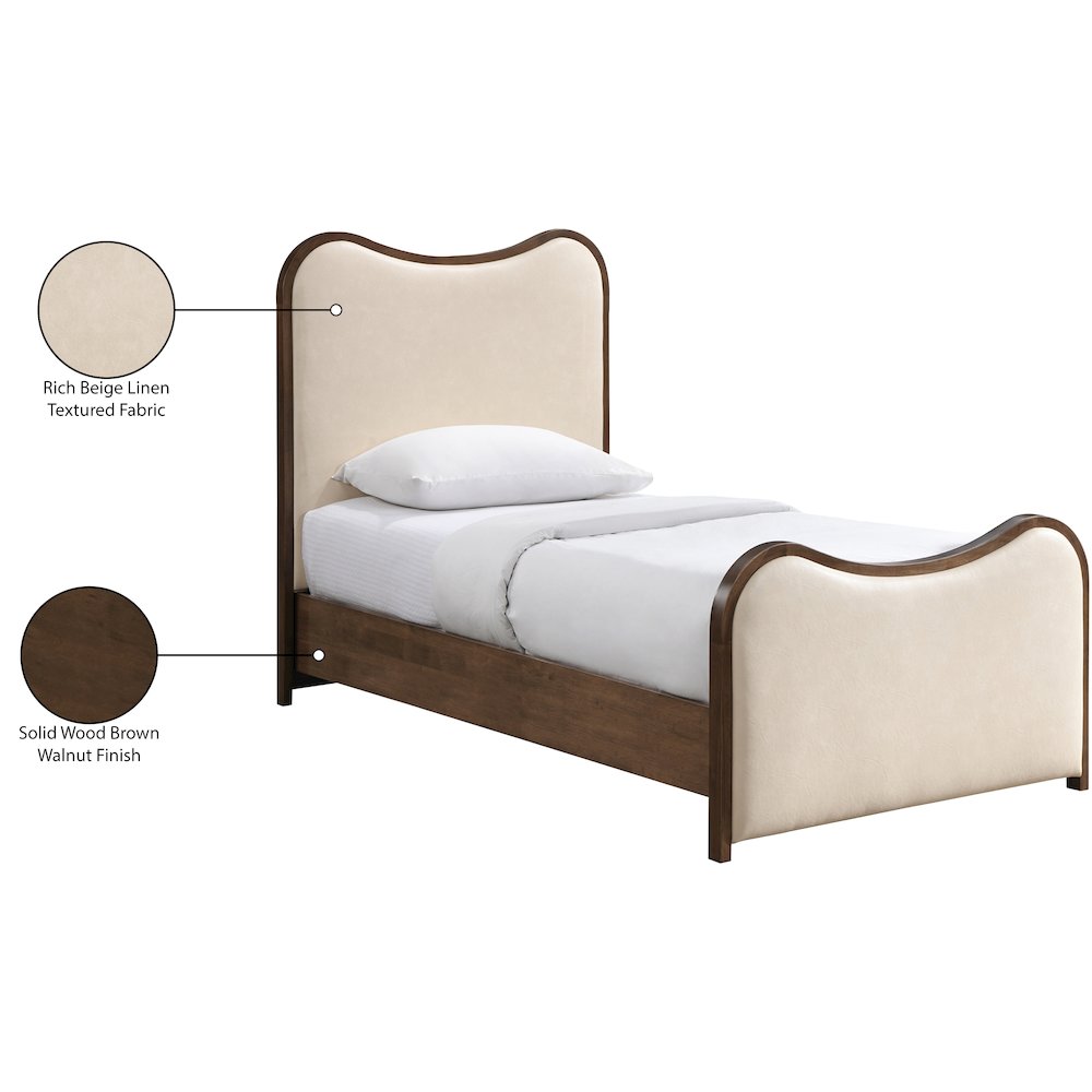 Arvada Cream Vegan Leather Upholstered Twin Bed (3 Boxes). Picture 6