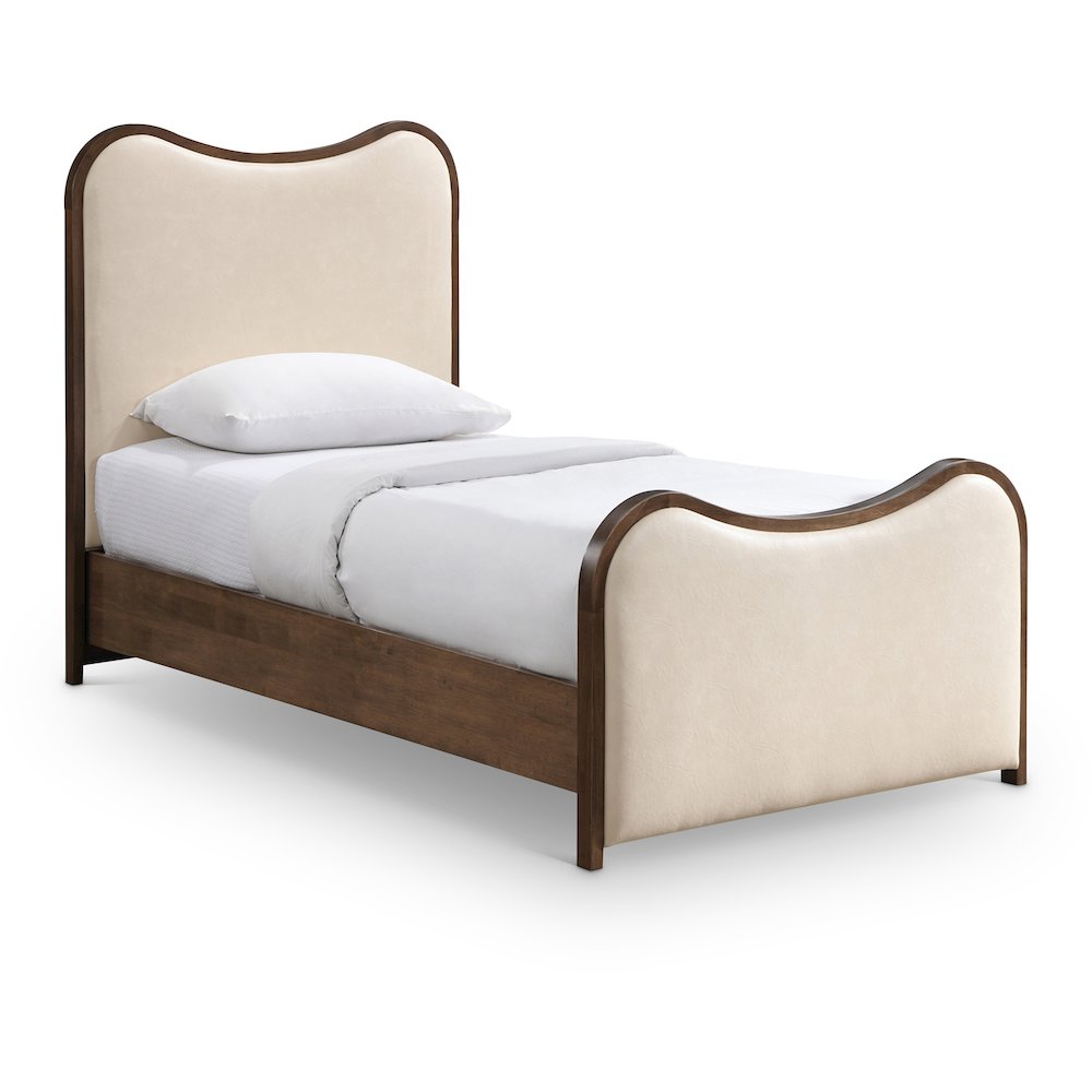 Arvada Cream Vegan Leather Upholstered Twin Bed (3 Boxes). Picture 1