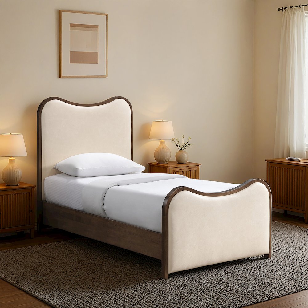 Arvada Cream Vegan Leather Upholstered Twin Bed (3 Boxes). Picture 7