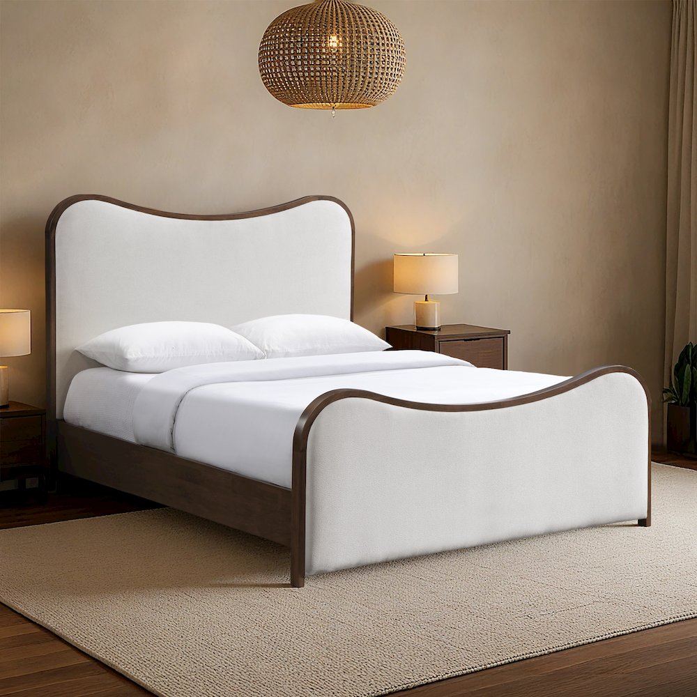Arvada Beige Linen Textured Fabric Upholstered King Bed (3 Boxes). Picture 7