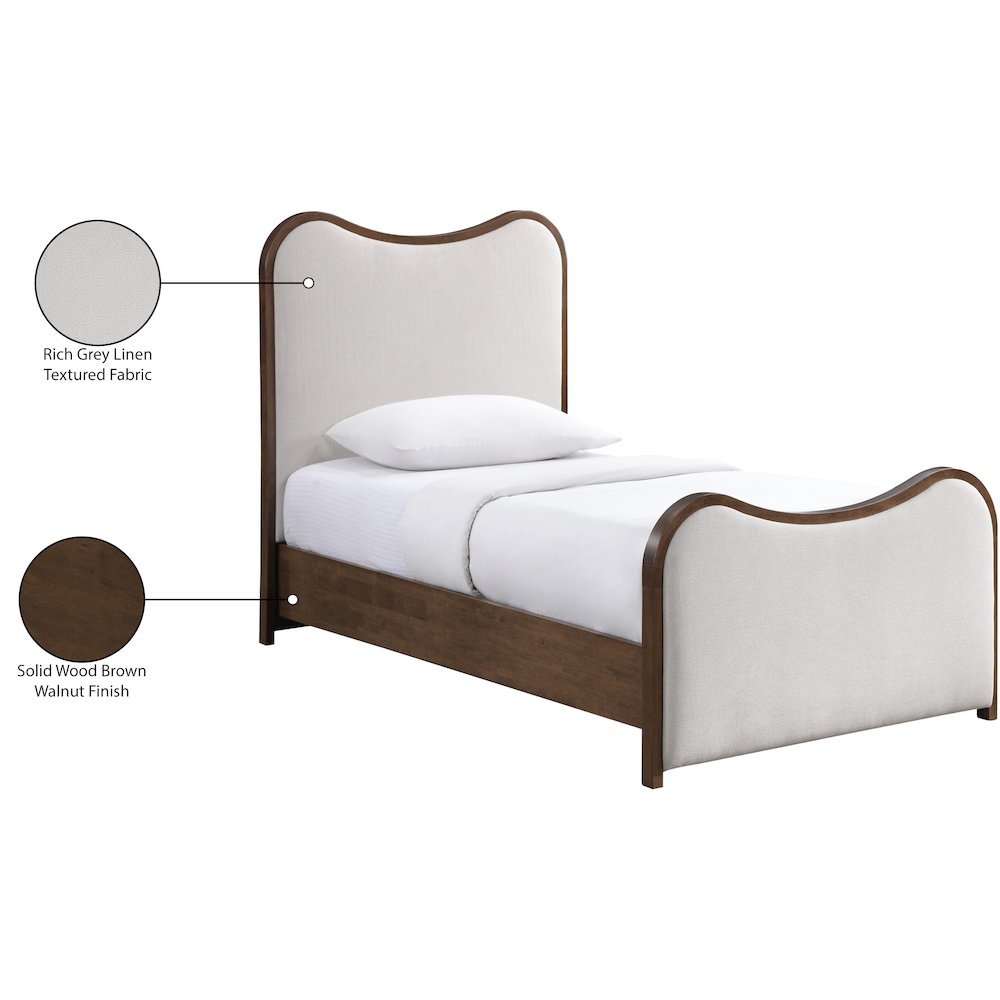 Arvada Beige Linen Textured Fabric Upholstered Twin Bed (3 Boxes). Picture 6