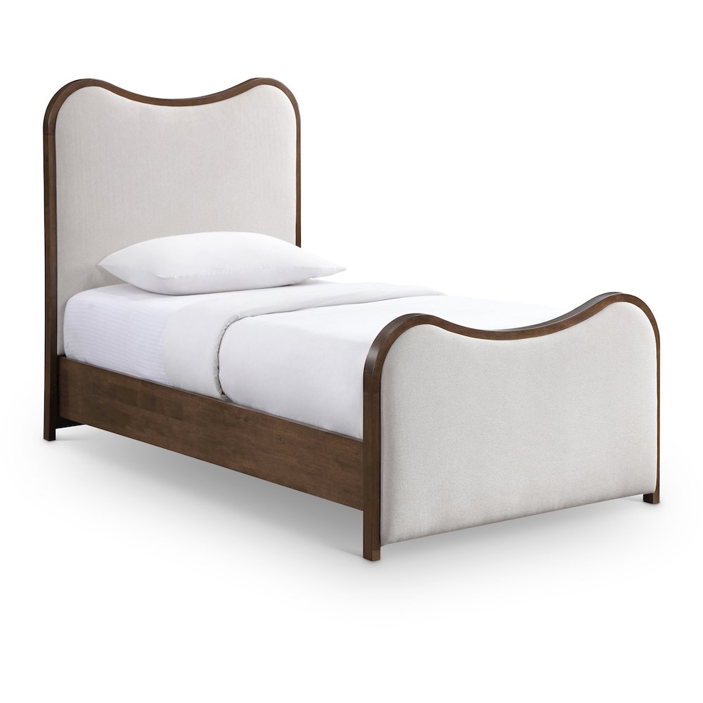 Arvada Beige Linen Textured Fabric Upholstered Twin Bed (3 Boxes). Picture 1