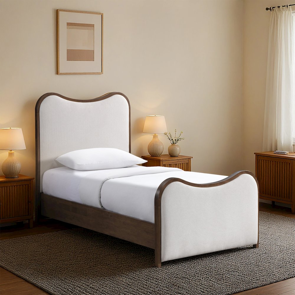 Arvada Beige Linen Textured Fabric Upholstered Twin Bed (3 Boxes). Picture 7