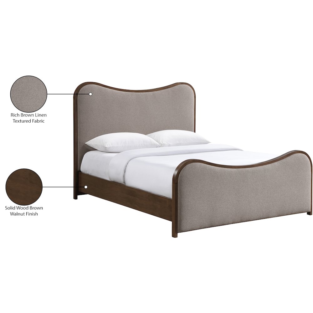 Arvada Brown Linen Textured Fabric Upholstered Full Bed (3 Boxes). Picture 6