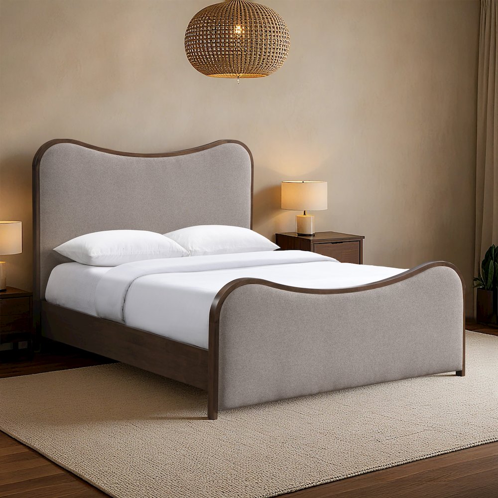 Arvada Brown Linen Textured Fabric Upholstered King Bed (3 Boxes). Picture 7