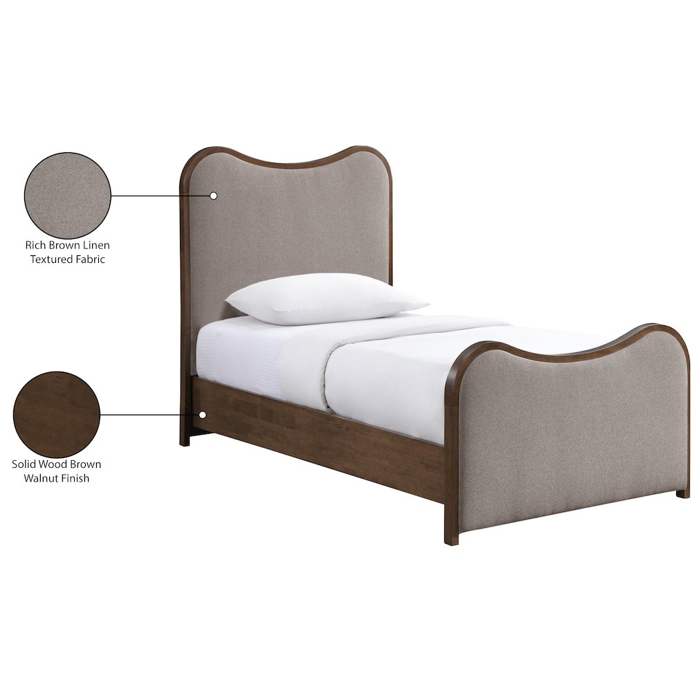 Arvada Brown Linen Textured Fabric Upholstered Twin Bed (3 Boxes). Picture 6