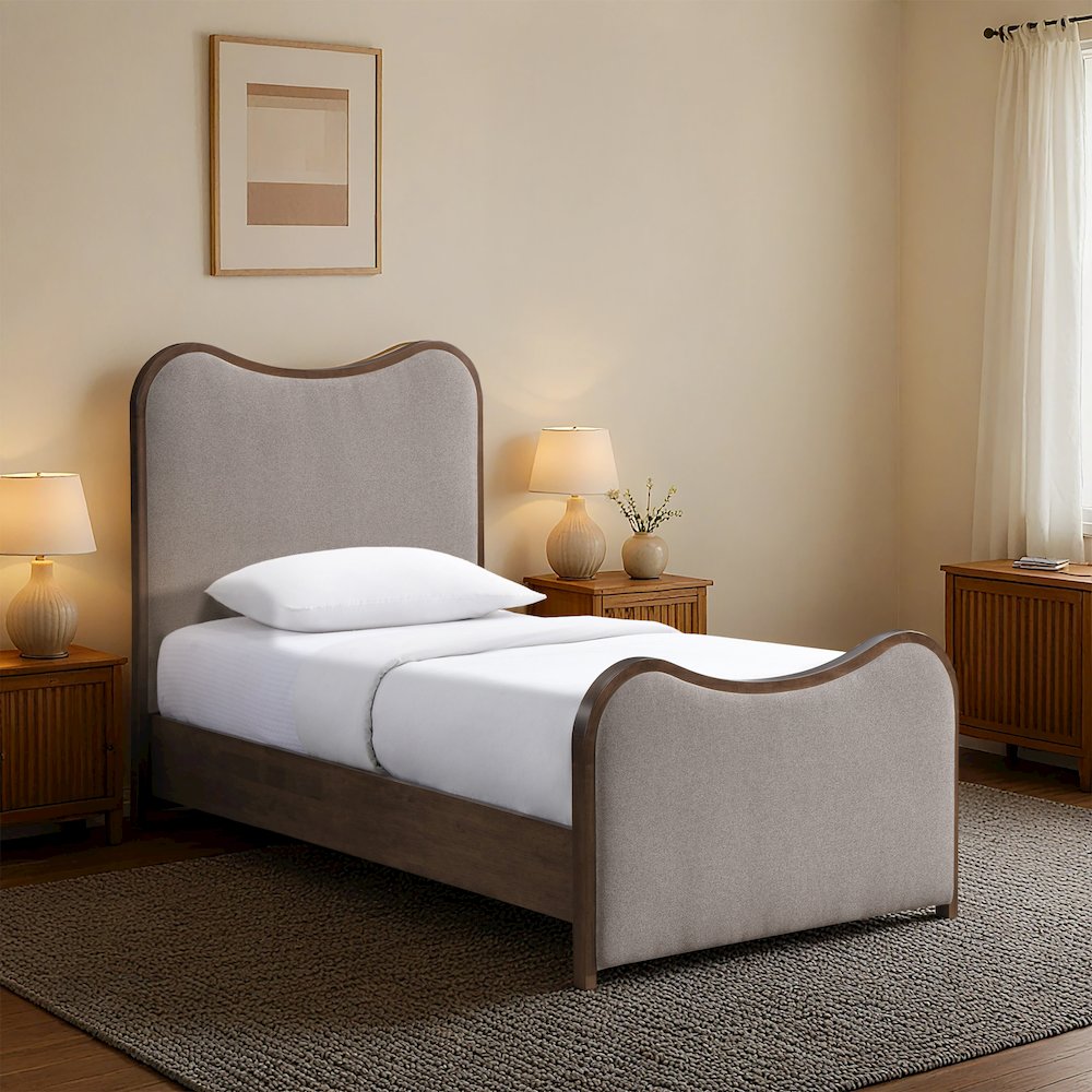 Arvada Brown Linen Textured Fabric Upholstered Twin Bed (3 Boxes). Picture 7